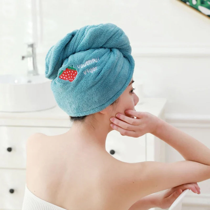 Dame hurtigttørrende håndklæde turban, mørkeblå mikrofiber, reducerer kruset og varmeskader på håret.