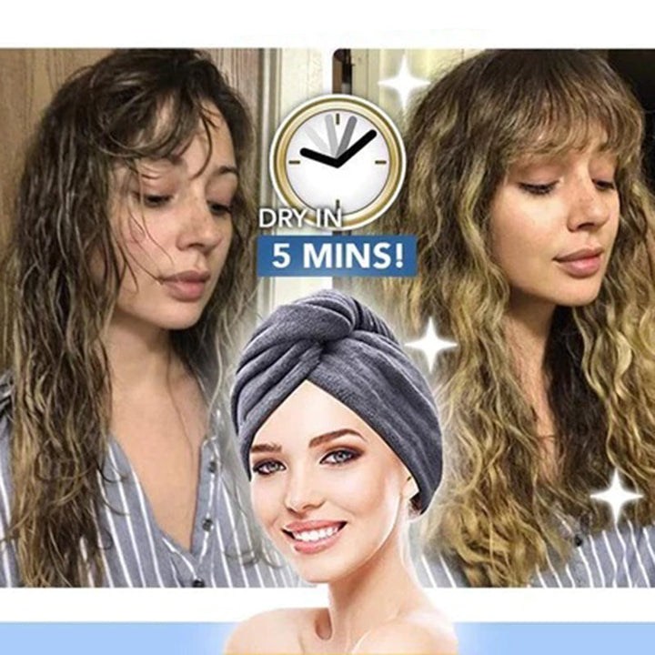 Dame hurtigttørrende håndklæde turban, mørkeblå mikrofiber, reducerer kruset og varmeskader på håret.