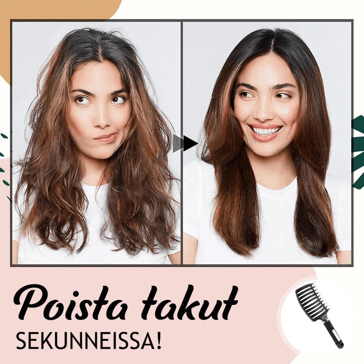 Dame nylonhårsbørste i lilla, ergonomisk design, glat og skinnende hår, til alle hårtyper