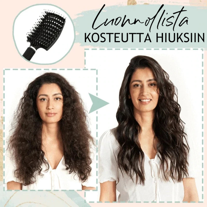 Dame nylonhårsbørste i guld, ergonomisk design, glat og skinnende hår, til alle hårtyper