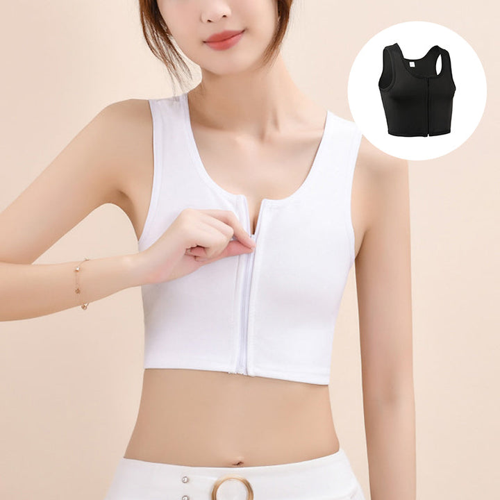 Dame let bustier top med lynlås, sort, rund halsudskæring, brede stropper, mesh stof, moderne stil.