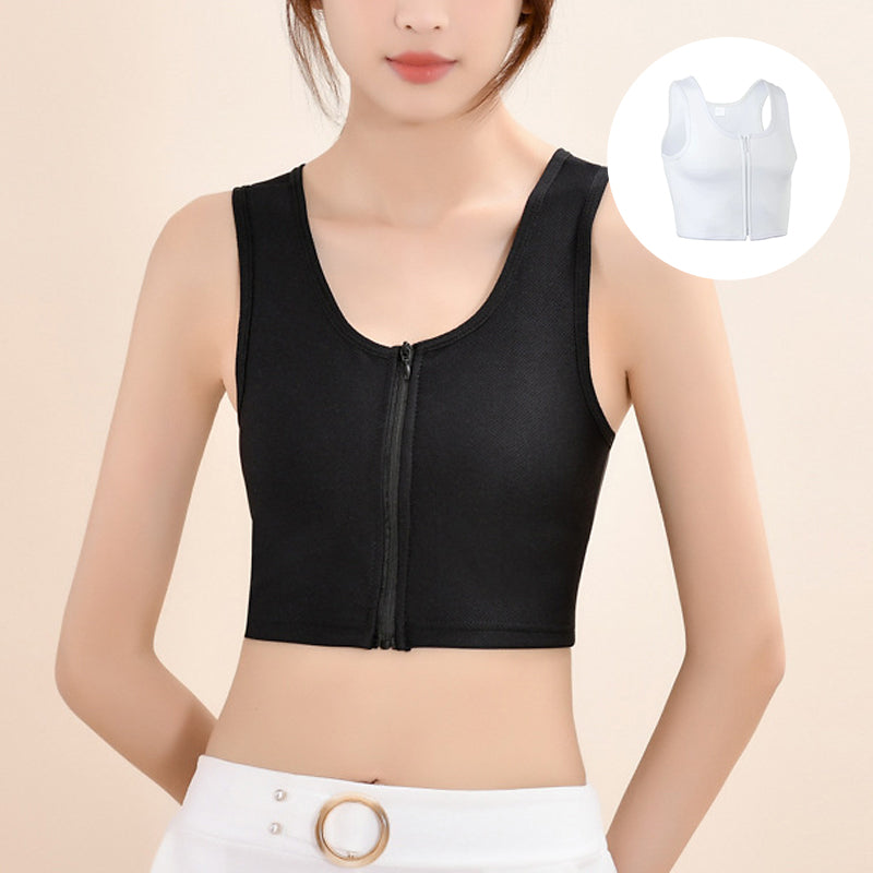Dame let bustier top med lynlås, sort, rund halsudskæring, brede stropper, mesh stof, moderne stil.