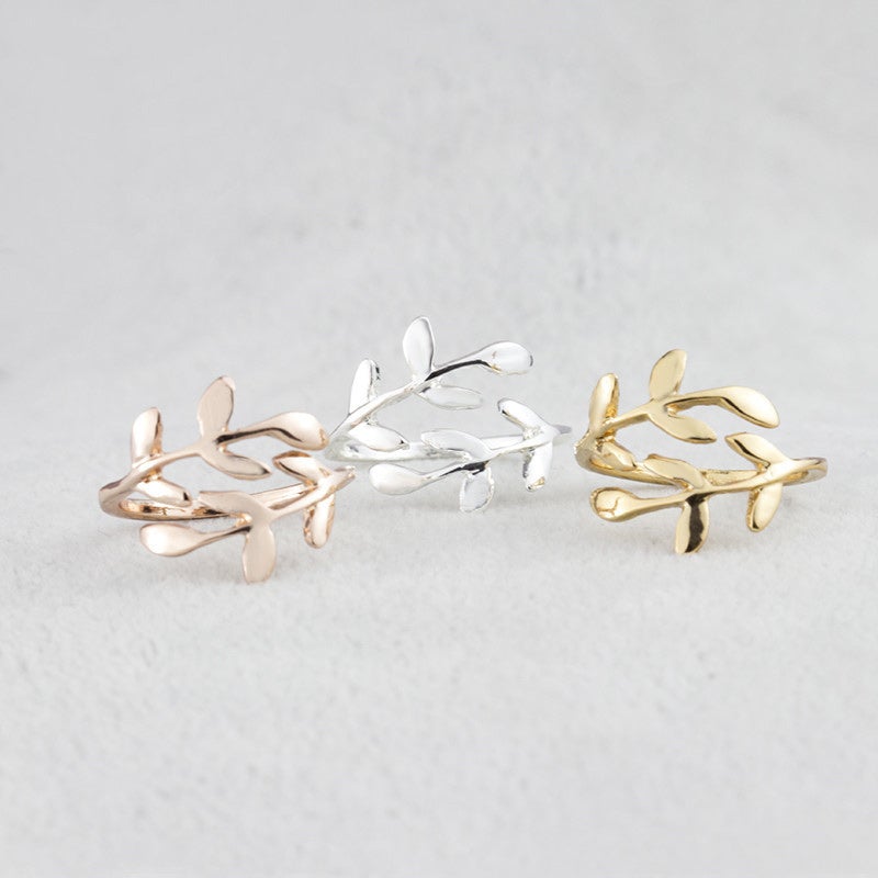 Dameolivengrensring, sølv, guld, rosaguld, elegant olivens blad design, symbolsk smykke, justerbar, gavepakke