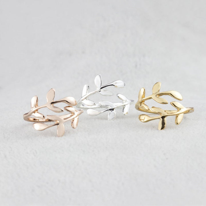 Dameolivengrensring, sølv, guld, rosaguld, elegant olivens blad design, symbolsk smykke, justerbar, gavepakke