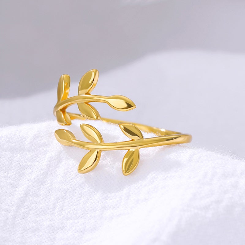 Dameolivengrensring, sølv, guld, rosaguld, elegant olivens blad design, symbolsk smykke, justerbar, gavepakke