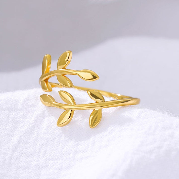 Dameolivengrensring, sølv, guld, rosaguld, elegant olivens blad design, symbolsk smykke, justerbar, gavepakke