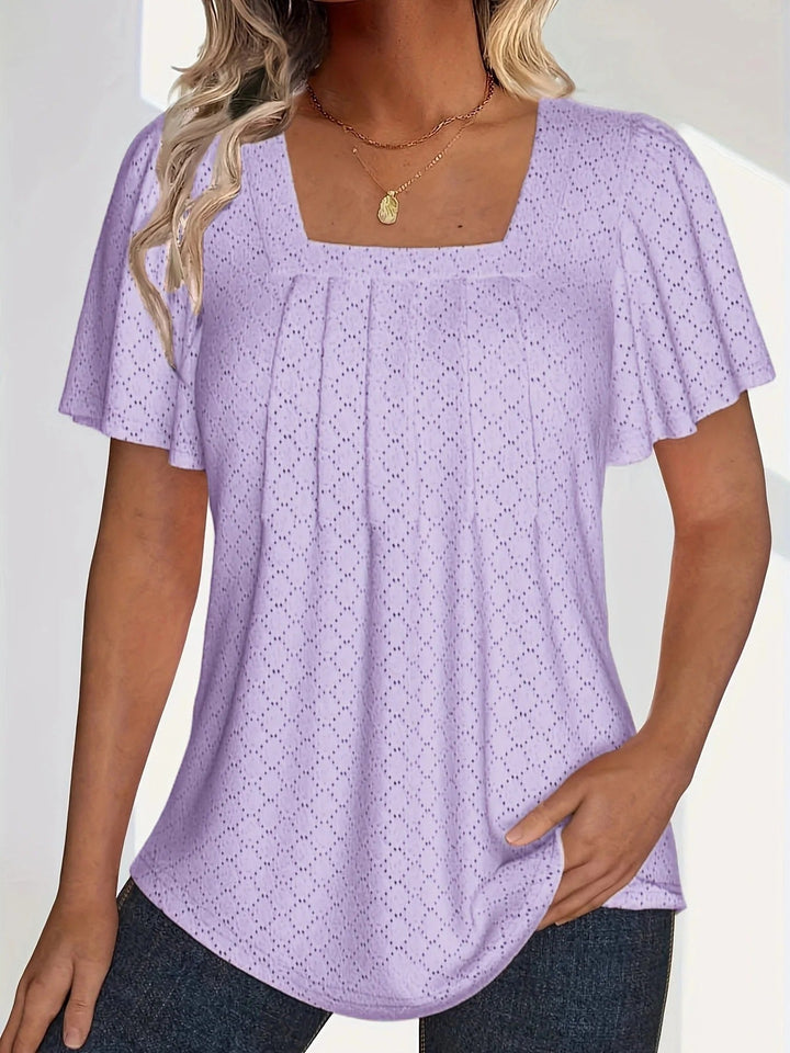 Dame hul bluse med flæseærmer: elegant top, løse ærmer, let materiale, velegnet til kontor og aften.