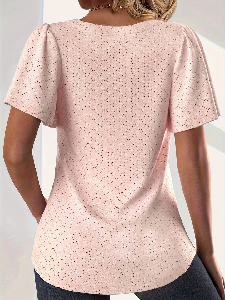 Dame hul bluse med flæseærmer: elegant top, løse ærmer, let materiale, velegnet til kontor og aften.