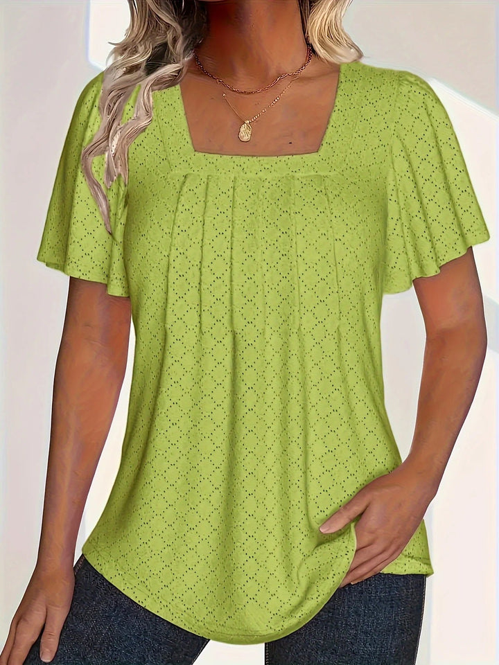 Dame hul bluse med flæseærmer: elegant top, løse ærmer, let materiale, velegnet til kontor og aften.