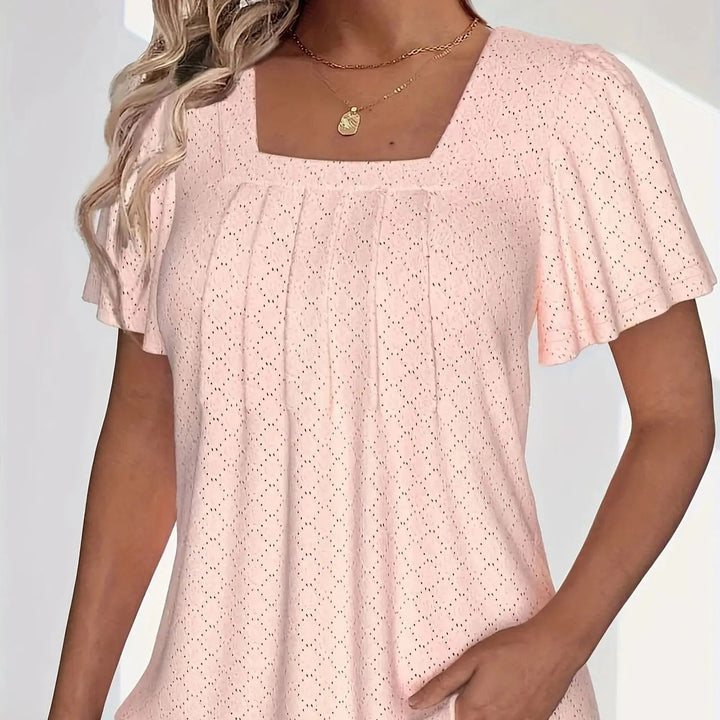 Dame hul bluse med flæseærmer: elegant top, løse ærmer, let materiale, velegnet til kontor og aften.