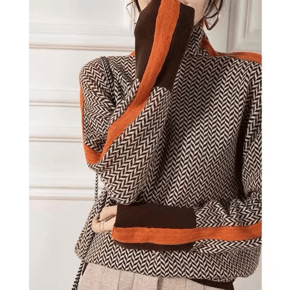 Dameklassiker sweater i orange og grøn, behagelig pasform, varm og stilfuld, velegnet til hverdag og fest på kølige dage.