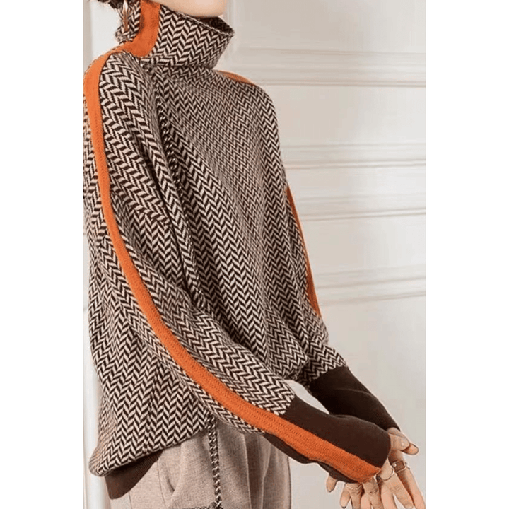Dameklassiker sweater i orange og grøn, behagelig pasform, varm og stilfuld, velegnet til hverdag og fest på kølige dage.