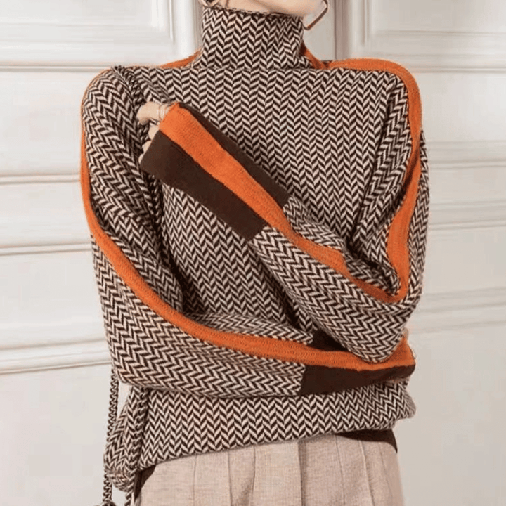 Dameklassiker sweater i orange og grøn, behagelig pasform, varm og stilfuld, velegnet til hverdag og fest på kølige dage.
