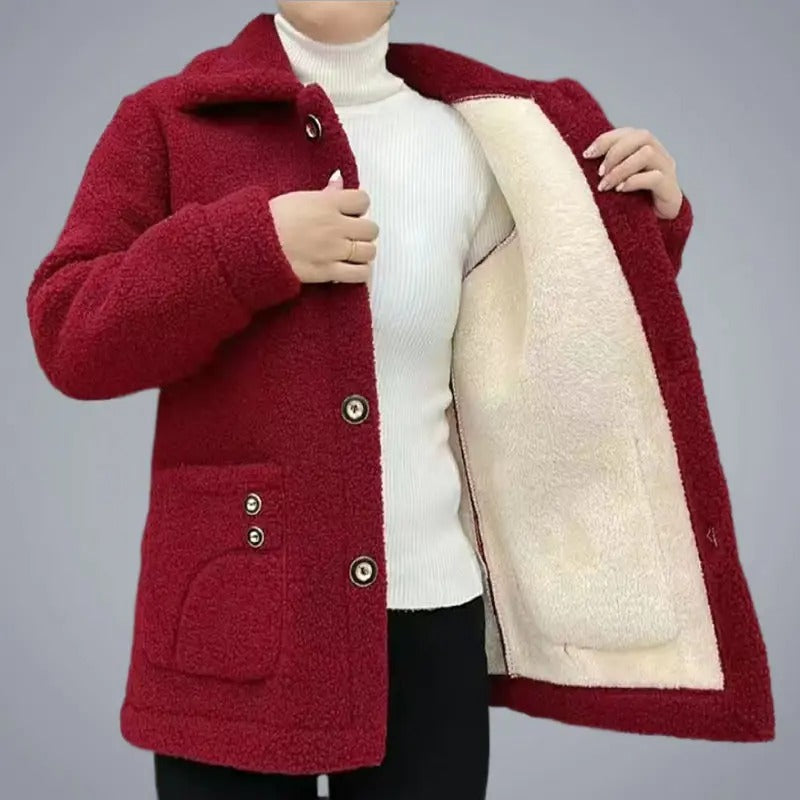 Naisten paksu fleece-takki, lämpimästä turkisvuoresta, yksirivinen, tyylikäs talvivaatetus kylmiin päiviin.