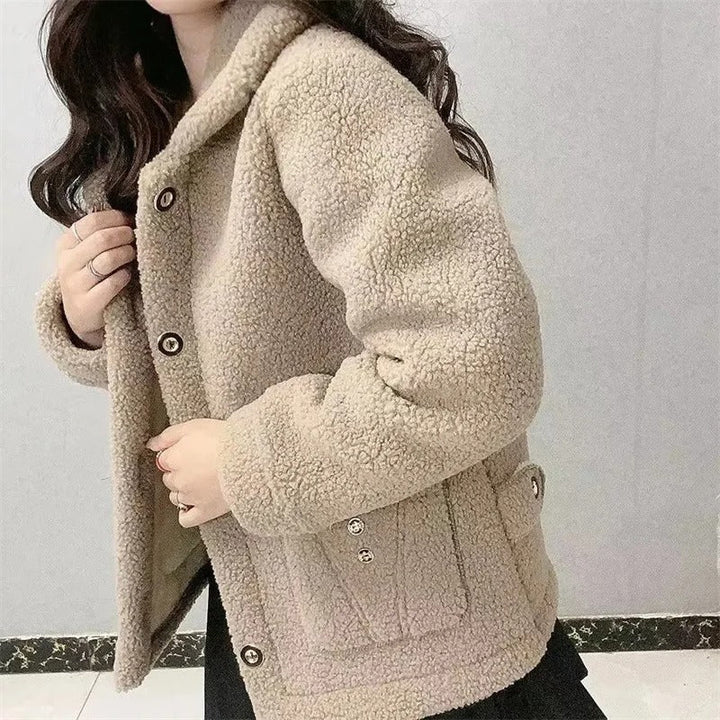 Naisten paksu fleece-takki, lämpimästä turkisvuoresta, yksirivinen, tyylikäs talvivaatetus kylmiin päiviin.