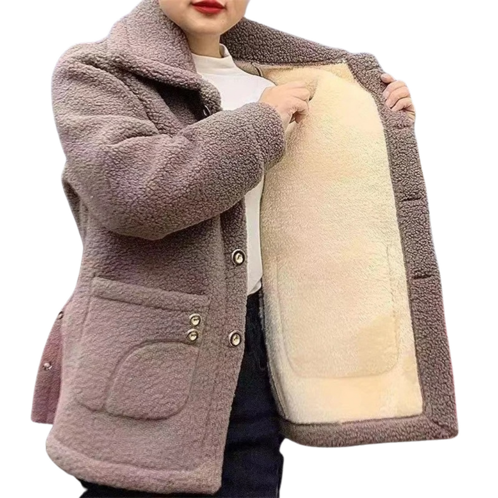 Naisten paksu fleece-takki, lämpimästä turkisvuoresta, yksirivinen, tyylikäs talvivaatetus kylmiin päiviin.