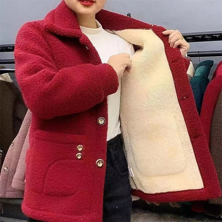 Naisten paksu fleece-takki, lämpimästä turkisvuoresta, yksirivinen, tyylikäs talvivaatetus kylmiin päiviin.