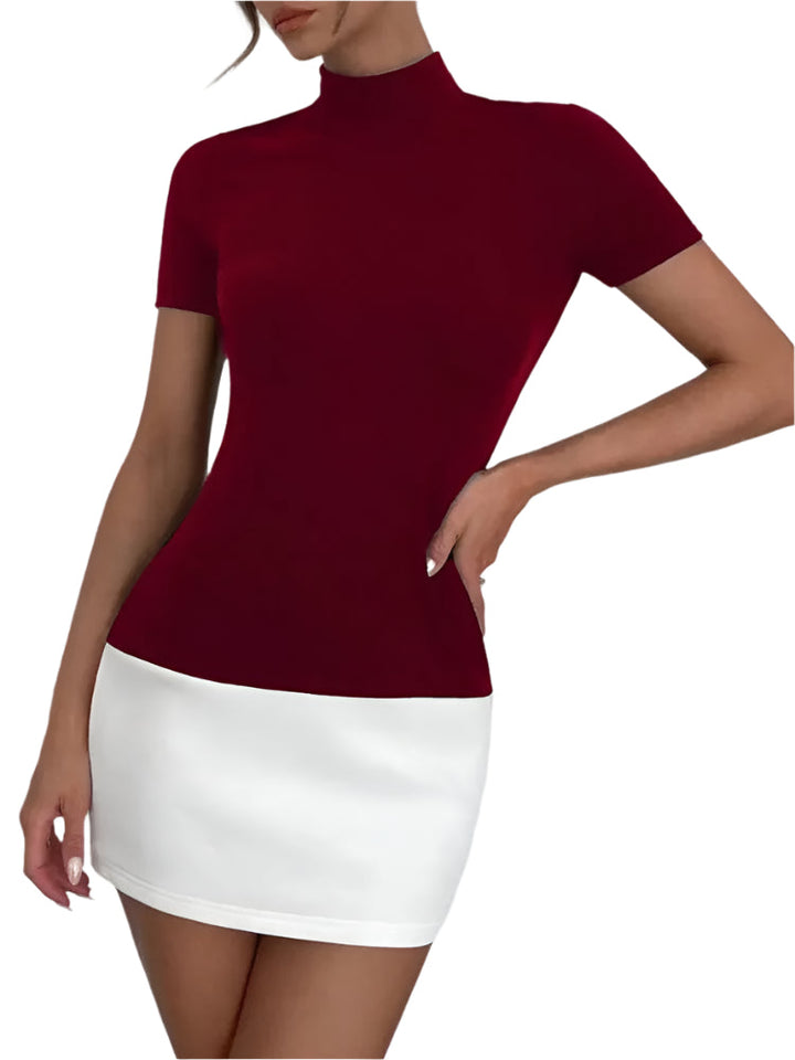 Dame patchwork bodycon kjole med korte ærmer, kontrastfarver, figursyet pasform, åndbart og elastisk stof