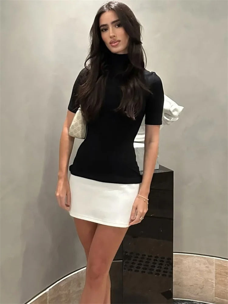 Dame patchwork bodycon kjole med korte ærmer, kontrastfarver, figursyet pasform, åndbart og elastisk stof