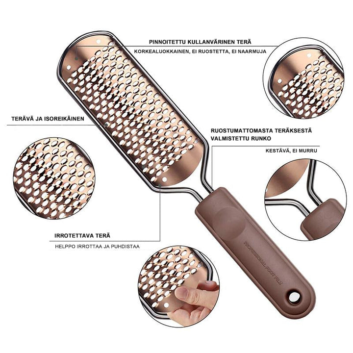 Dame pedi-fodrasp med metaloverflade, ergonomisk håndtag, fjerner hård hud, sølvfarvet, skønhedspleje