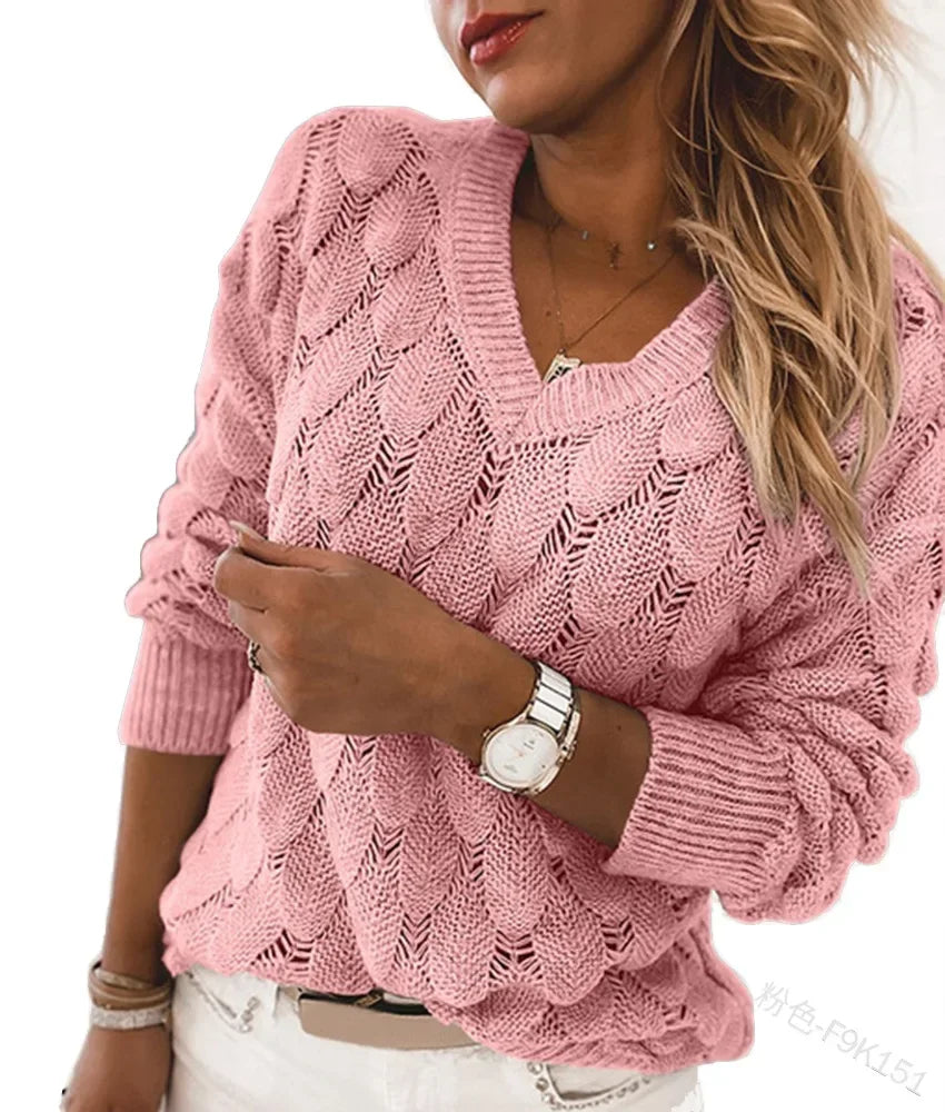Dame sweater med blød V-halsudskæring