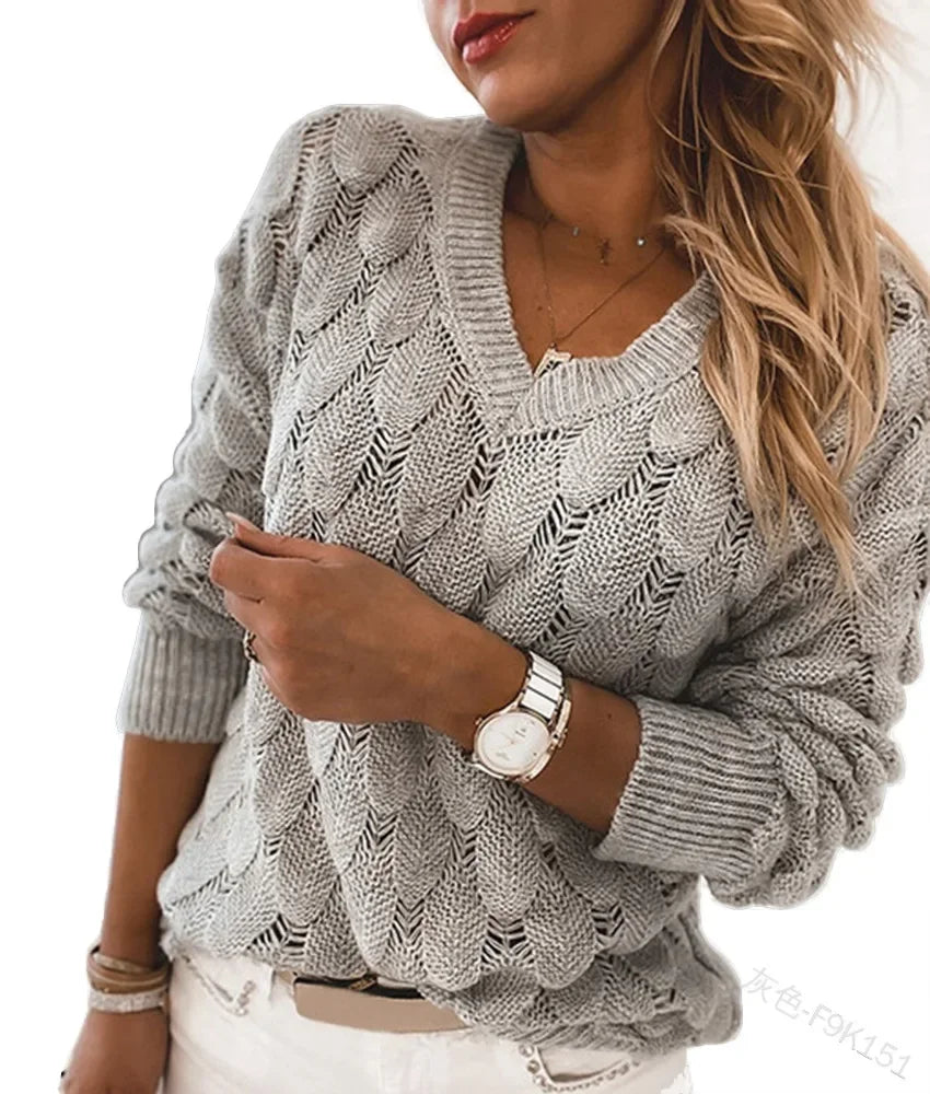 Dame sweater med blød V-halsudskæring