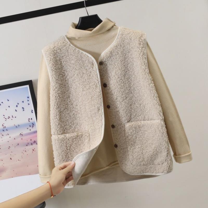 Naisten pehmeä fleece talvitakki lammastakkivärissä, monivärinen, tyylikäs, lämmin ja mukava, yhteensopiva eri asusteiden kan