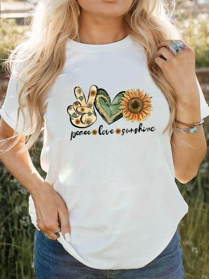 Dame kortærmet t-shirt med print, behageligt og stilfuldt tøj til hverdagen.