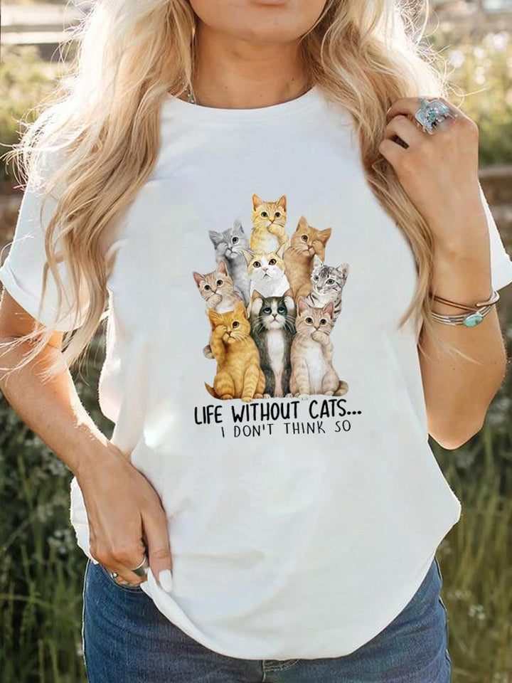 Dame kortærmet t-shirt med print, behageligt og stilfuldt tøj til hverdagen.