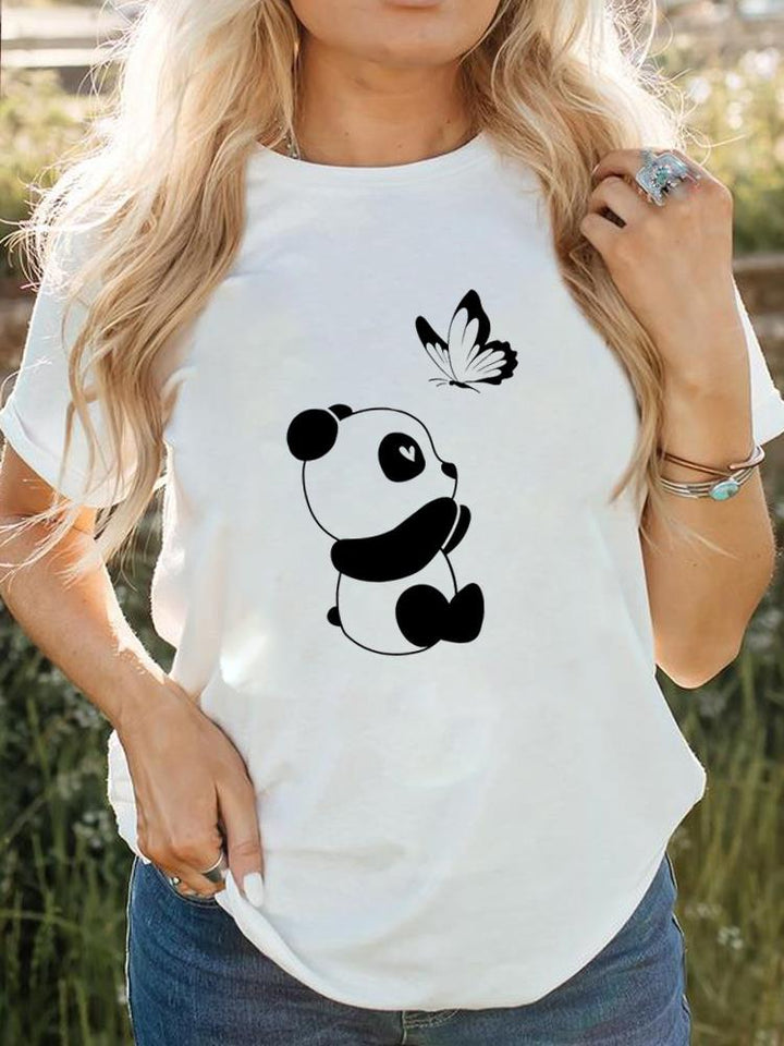 Dame kortærmet t-shirt med print, behageligt og stilfuldt tøj til hverdagen.