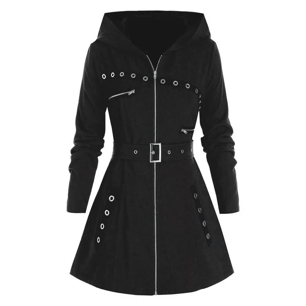 Dame lang hættetrøje med lynlås, elegant lang silhuet og blødt stof til kølige dage, stilfuld streetwear
