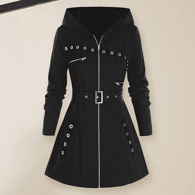 Dame lang hættetrøje med lynlås, elegant lang silhuet og blødt stof til kølige dage, stilfuld streetwear