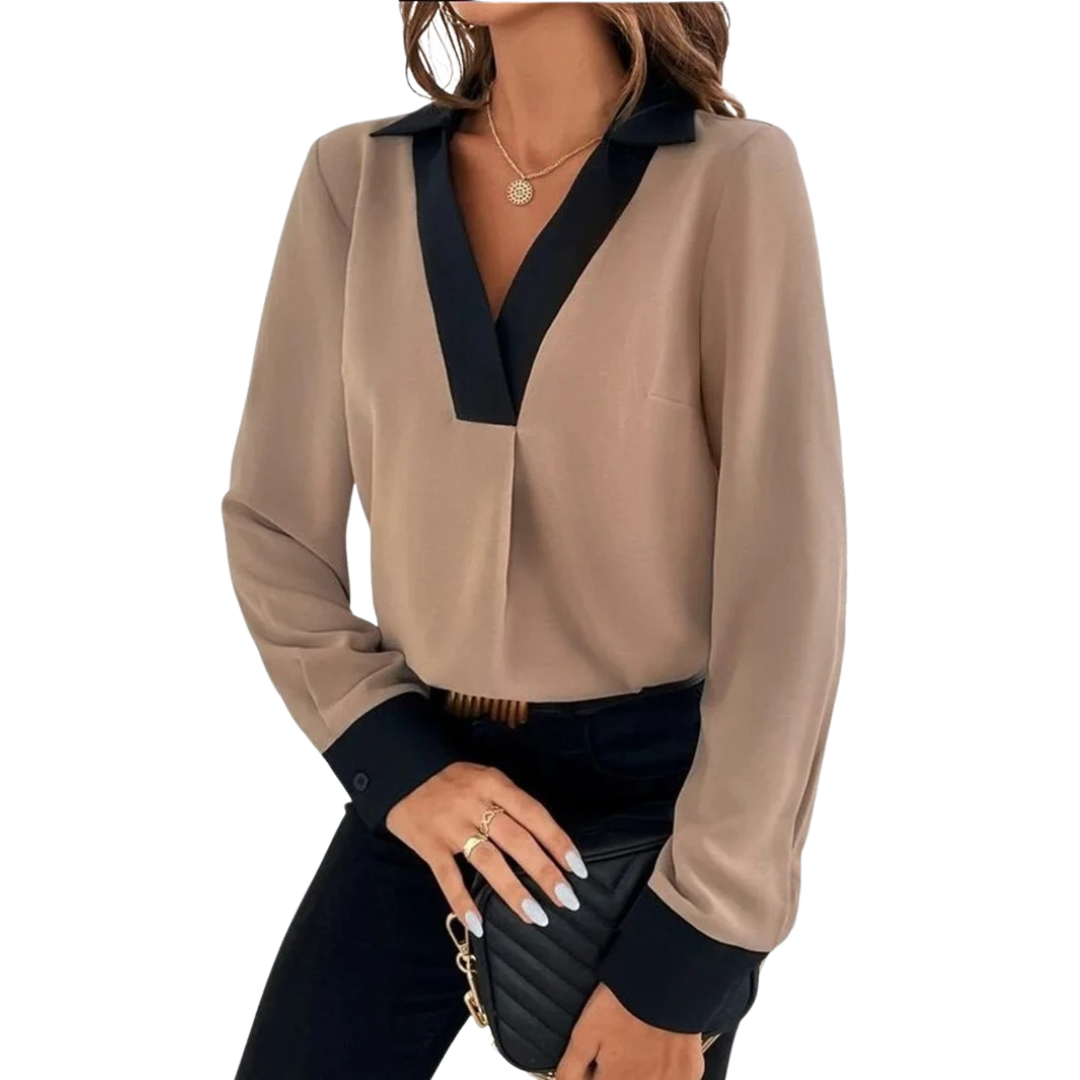 Dame langærmet kontorbluse med et elegant udseende og behagelig pasform.