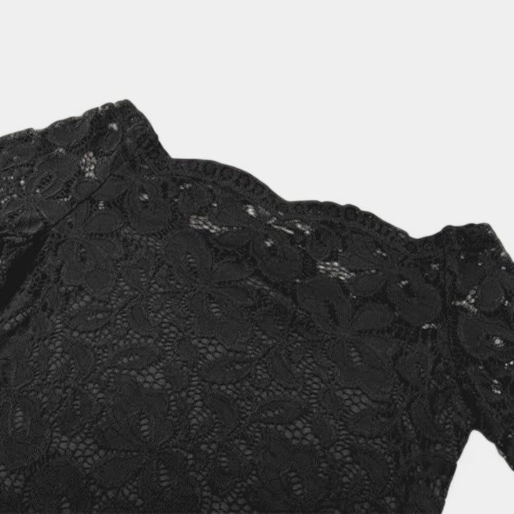 Dame langærmet off-shoulder mesh top, elegant stil, charmerende mesh-detalje, perfekt til hverdagsbrug og fester.