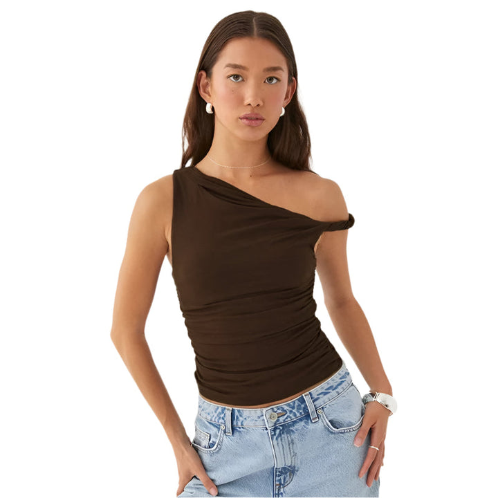 Dame off-shoulder crop top med blonder, hvid, sommerligt design, perfekt til højtaljede underdele.