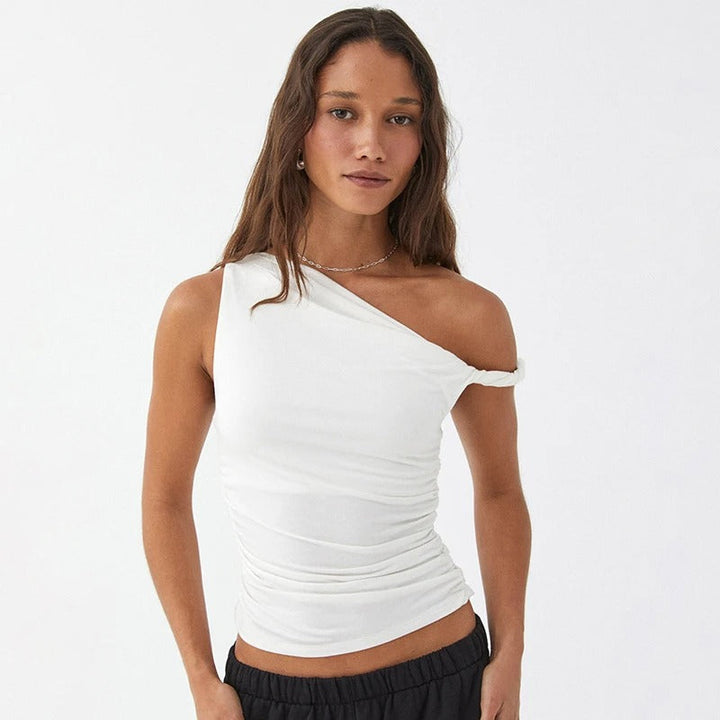 Dame off-shoulder crop top med blonder, hvid, sommerligt design, perfekt til højtaljede underdele.