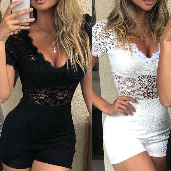 Romantisk blonde-romper til kvinder, elegant, blød, komfortabel, sort, hvid, sommerstil