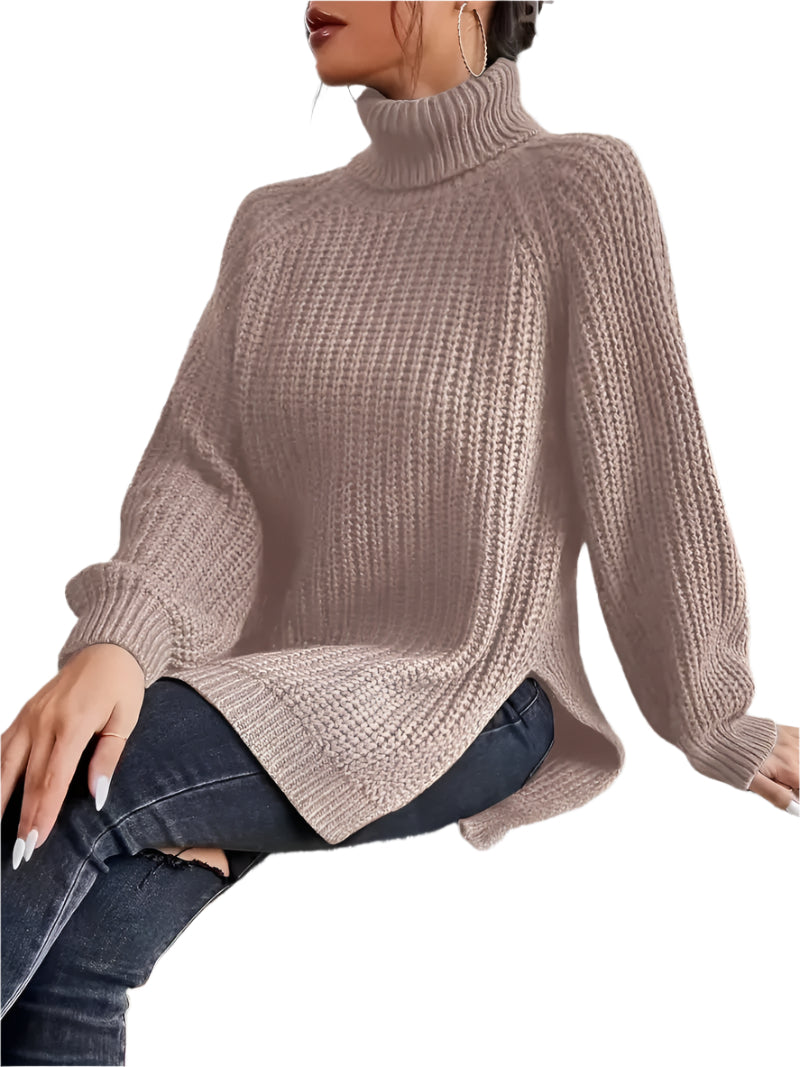 Dame premium turtleneck strik, blød og alsidig, tidløst design til efterår og vinter.