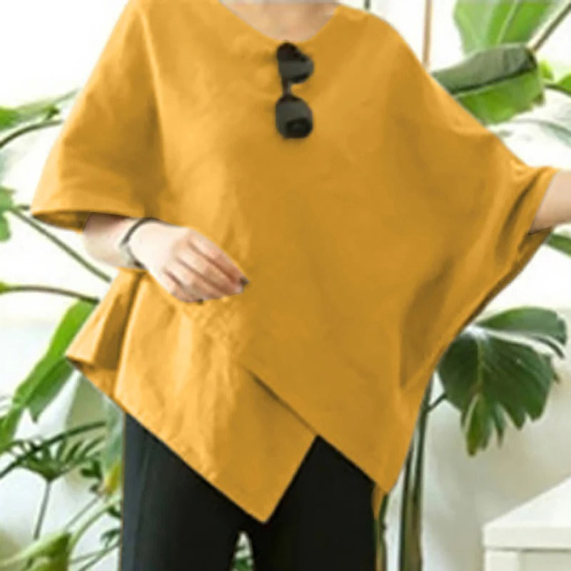Dame Bluse med Asymmetrisk Snit og Flagermusærmer