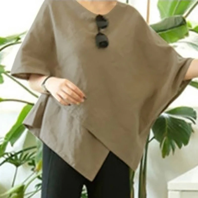 Dame Bluse med Asymmetrisk Snit og Flagermusærmer