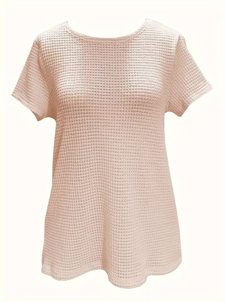 Dame T-shirt, rund hals med blondekant, stilfuldt og afslappet look, perfekt til mange outfits.