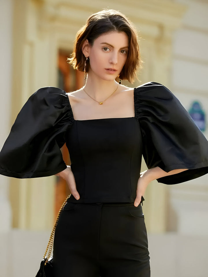 Dame bomuldsbluse med firkantet halsudskæring, moderne pasform, blødt stof, fuchsia farve, elegant til hverdagsbrug