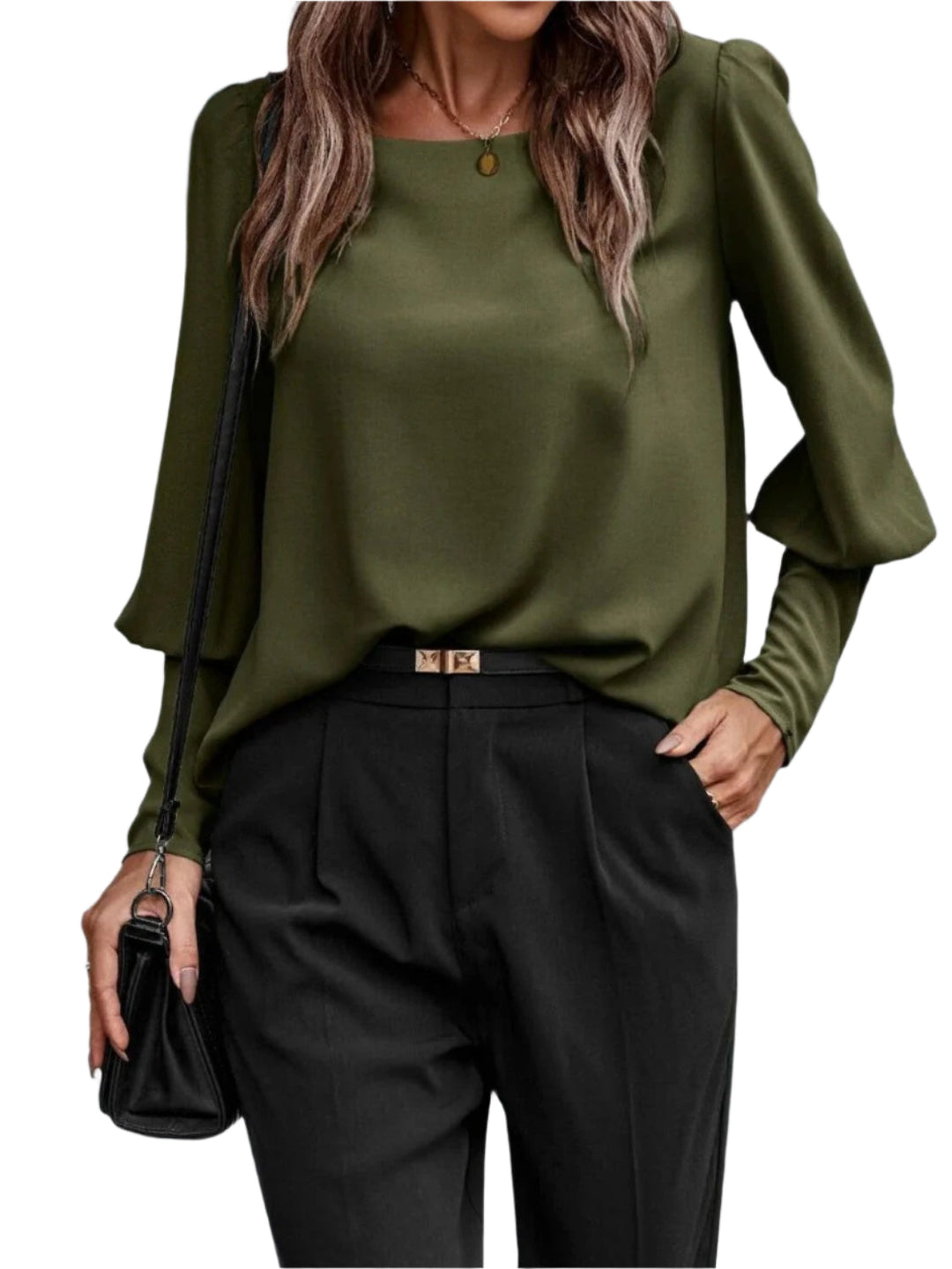 Elegant damebluse med rund hals, korte ærmer, velegnet til jeans eller nederdel, let og komfortabel.