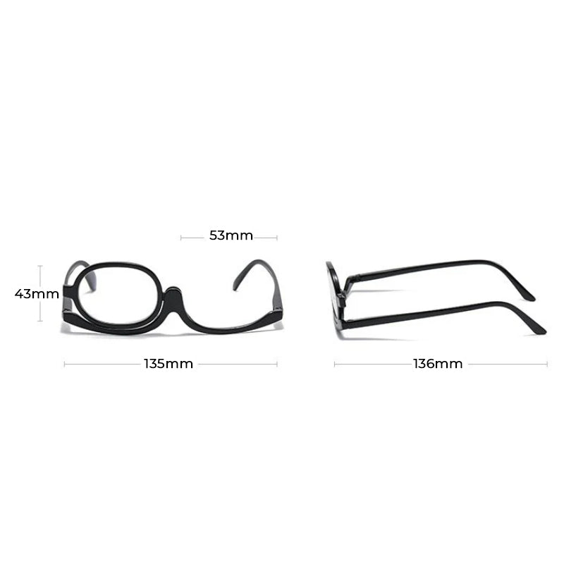 Dame makeup briller med runde, flip-up linser, stilfuldt og ergonomisk design, der gør det nemmere at lægge makeup.