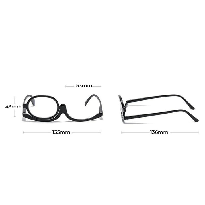 Dame makeup briller med runde, flip-up linser, stilfuldt og ergonomisk design, der gør det nemmere at lægge makeup.