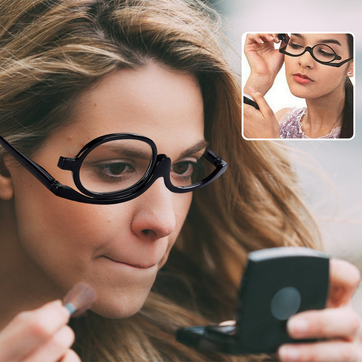 Dame makeup briller med runde, flip-up linser, stilfuldt og ergonomisk design, der gør det nemmere at lægge makeup.