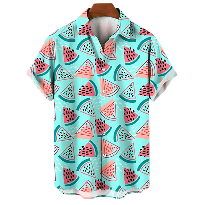 Dame T-shirt med vandmelonprint, afslappet og let åndbart materiale, perfekt til hverdagsbrug og sommerdage.