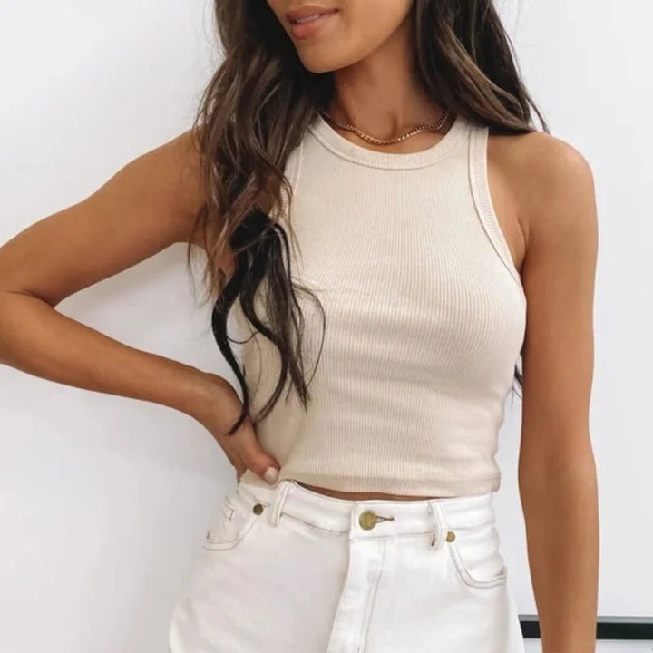 Dame afslappet off-shoulder ribstrikket top, hvid, ribstrikket, moderigtig og behagelig.