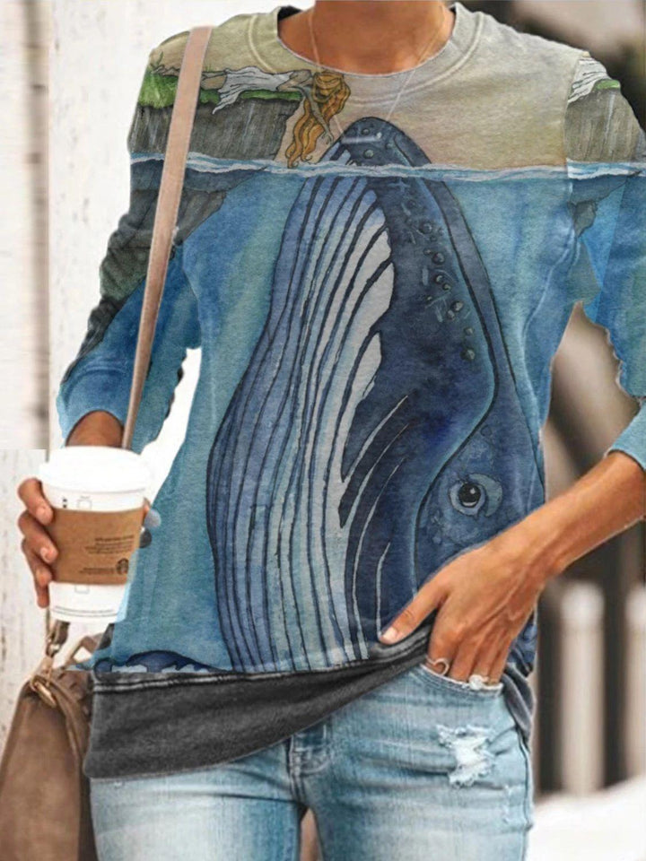 Dame Afslappet Sweater med moderne print og klare farver