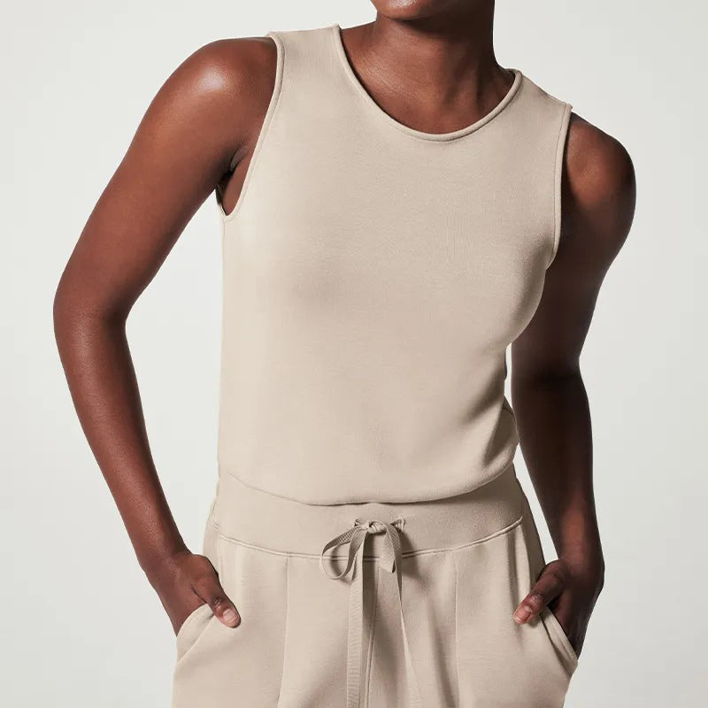 Dame afslappet jumpsuit med brede ben og taljebælte, luftig sommerkjole med korte ærmer